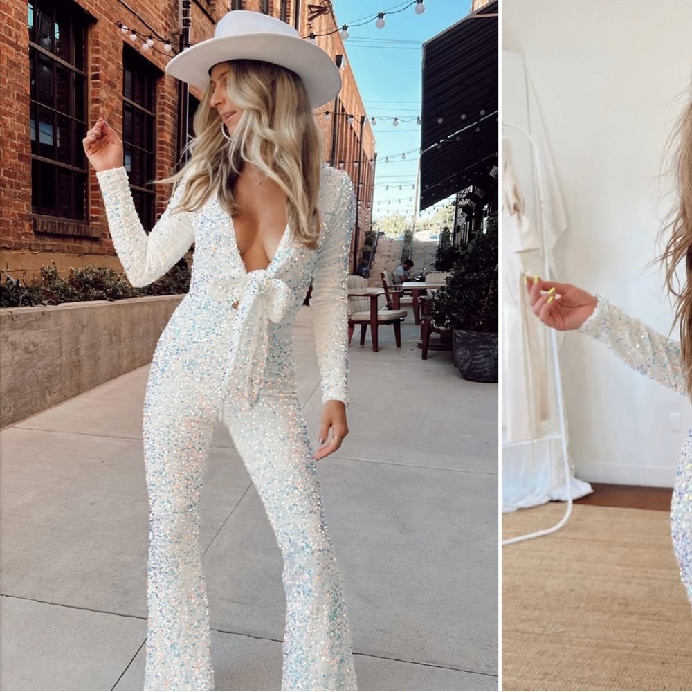 Show Me Your MuMu White Sequin Jumpsuit - Picture 4 of 4